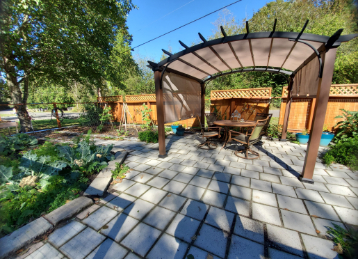 Seating area in Organic Garden's for Local Food Banks 
